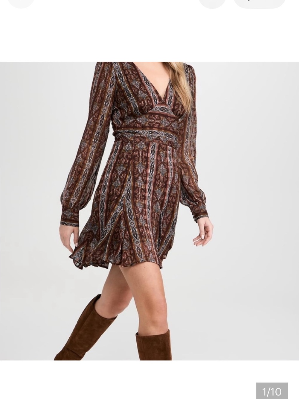 PAIGE Rust Brown Patterned V‑Neck Mini Dress